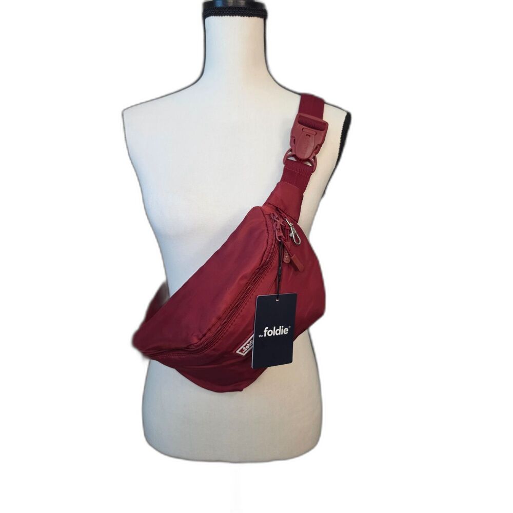 The Foldie Crossbody Fanny Pack Burgundy RFID Anti-Theft Travel Bag NWT